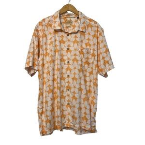 Quiksilver Waterman Collection Orange Plumeria Hawaiian Shirt Mens Size Large